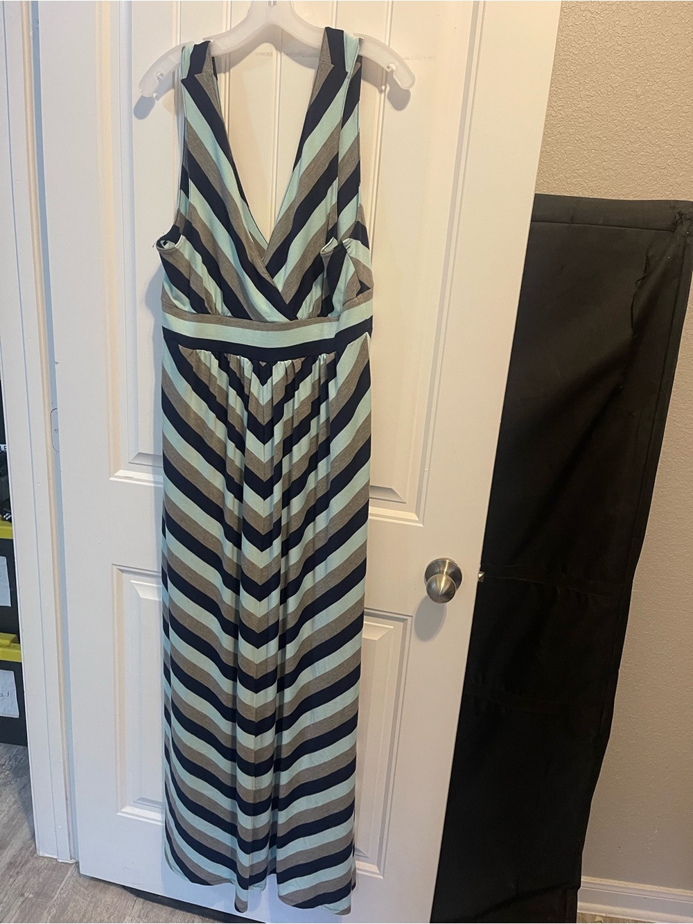 Torrid Striped V-Neck Maxi Dress in Mint and Navy (2)